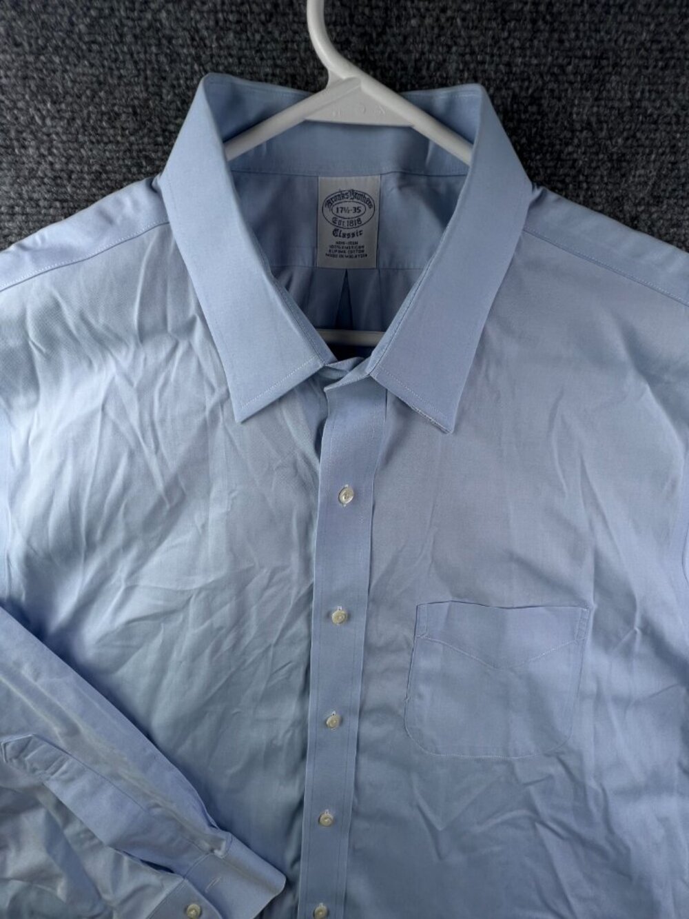 Brooks Brothers Men’s Button Up Shirt Long Sleeve Blue 17.5 35 Classic Cotton